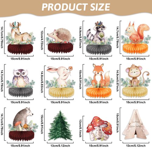 Woodland Animals Baby Shower Decorations Floral Woodland Forest Honeycomb Centerpieces Woodland Creature 3D Table Decorations for Girl Baby Shower Theme Party Supplies Favors