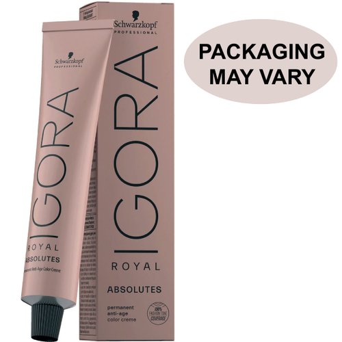 Igora Royal Absolutes 4-60 Medium Brown Chocolate Natural Permanent Anti-Age Hair Color Creme 60 grams, 100% White Hair Coverage and M Hair Designs Tint Brush Black (Bundle 2 items)