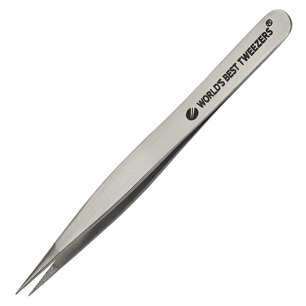 World's Best Tweezers Diamond Tip Splinter Tweezers - Diamond Coated, Professional Precision Needle Nose Pointed Tweezer for Ingrown Hair, Splinter, Ticks, and Glass Removal - Stainless Steel