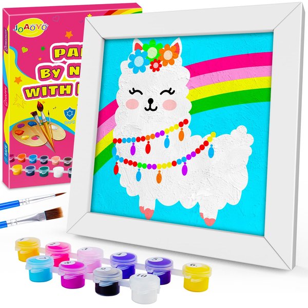 JOAOYO Paint by Numbers for Kids Ages 8-12 Easy Acrylic Paint by Number Kits for Girls Boys Adults with Wooden Frame Oil Painting Kits for Kids Ages 4-8 Perfect for Gift Home Decoration (Alpaca)