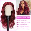 Burgundy 13x4 Lace Front Wigs Human Hair Body Wave Glueless Wine Red 99j Colored Pre Plucked with Baby Hair 180% Density HD Transparent Lace Frontal Wigs for Women (24", Burgundy)