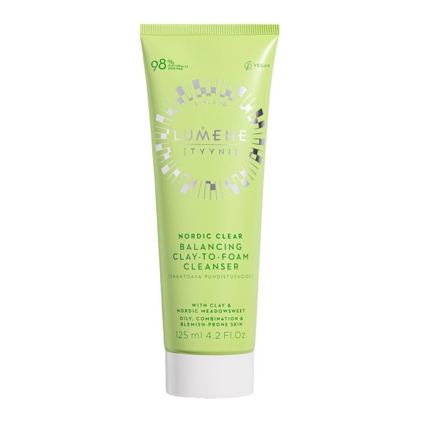 Lumene Nordic Clear [Tyyni] Balancing Clay-to-Foam Cleanser - Daily Face Wash & Makeup Remover for Oily, Combination & Blemish-Prone Skin - Vegan Makeup Remover Cleanser (4.2 oz)