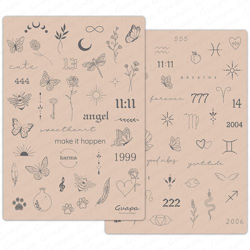 MARLLOGIVA 2pcs Tiny Tattoo Practice Skin Pad with more 80 Stencil Designs Perfect for Mastering Tiny Tattoo Essential Techniques (Pink Skin)