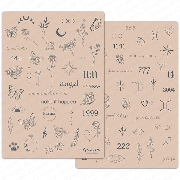 MARLLOGIVA 2pcs Tiny Tattoo Practice Skin Pad with more 80 Stencil Designs Perfect for Mastering Tiny Tattoo Essential Techniques (Pink Skin)