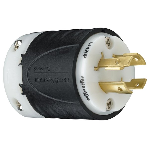 Legrand Pass & Seymour L1420PCCV3 Turnlok Industrial Spec Grade Locking plug, 20 Amp 125/250V, NEMA L14-20P, Black/White (1 Count)