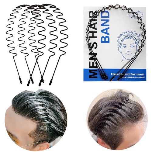 3 Pack Metal Hair Band for Men Headband Women Hair Bands Men Unisex Black Outdoor Sports Headbands for Men's Hair Band Hoop Clips Women Accessories Simple Elastic Non Slip Head Ban (Wavy Spring)