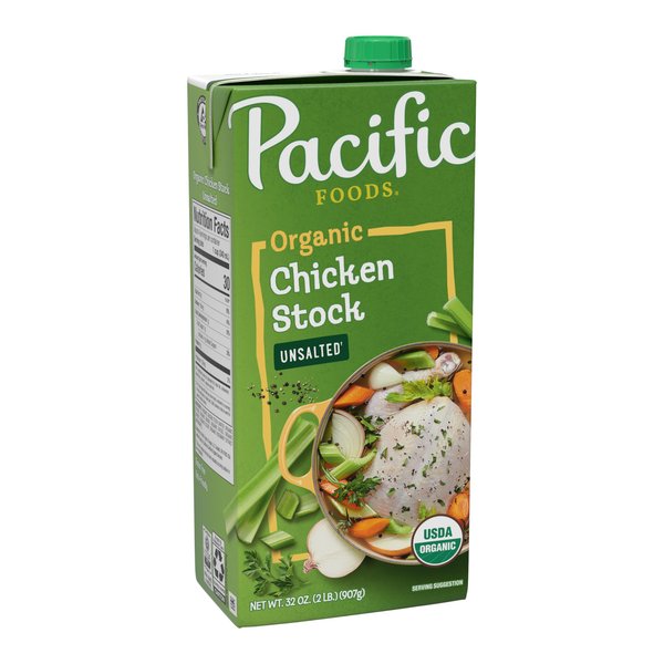 Pacific Foods Organic Unsalted Chicken Stock, 32 oz Carton