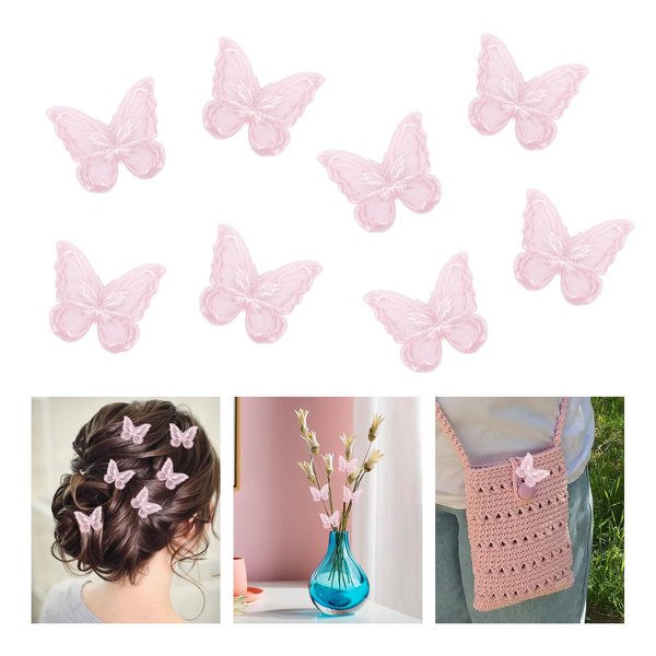 Pink Butterfly Hair Clips,Lace Hair Bows Embroidery Butterfly Hair Pins,Fairy Butterfly Hair Accessories,Butterfly Hair Clips For Girls,Butterfly Hair Clip Barrettes Ornaments Party Decor 8 Pieces