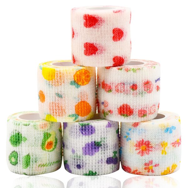 6 Roll 2 Inch x 5 Yards Pet Vet Wrap for Dogs Cats, Cohesive Bandages in Bulk, Colorful Cute Non-Woven Self Adhesive Bandages Wrap Roll for Pet Animals Wound Care Ankle Sprains & Swelling