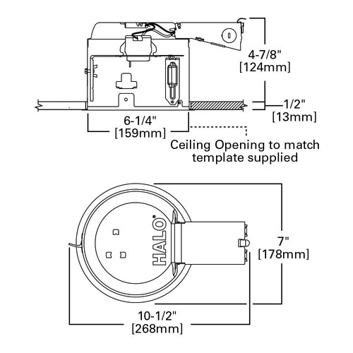 HALO E27RICAT E26 Series Recessed Lighting Shallow Remodel Insulation Contact Rated Air-Tite Housing, 6", Aluminum