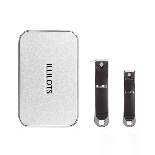 ILLILOTS Nail Clippers Set with Build-in Nail File, Durable Sharp Zinc Alloy Fingernail Clipper and Toenail Clipper with Tin Case, Matte Gray