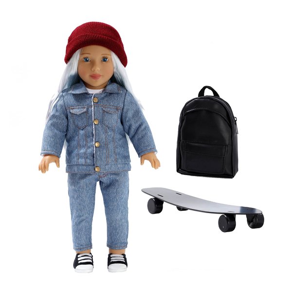 DOLLFUN World Girls 18 inch Fashion Doll Set Katie(Australia) Fashion Dress Up Doll with Hair for Styling, Clothes, Shoes and Accessories. Silver Blonde Hair and Blue Eyes, Caucasian
