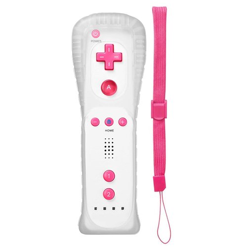 MOLICUI Wii Remote Controller, Replacement Remote Game Controller(No Motion Plus) with Silicone Case and Wrist Strap for Nintendo Wii and Wii U,Pink White