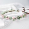 KorViSHOW Handmade Pink Flower Crown Girls Hair Wreath Bridal Flower Headband Green leaf Headpiece Flower Hair Accessories for Weeding Birthday Party Cosplay