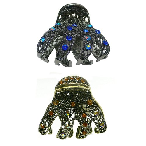 JCGY Set of 2 Crystal Jaw Clips Metal Claws, Combo 2 Styles, 2 Sizes YY86410-2Nsap0354gAmber