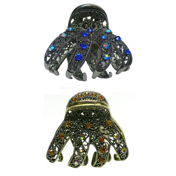 JCGY Set of 2 Crystal Jaw Clips Metal Claws, Combo 2 Styles, 2 Sizes YY86410-2Nsap0354gAmber
