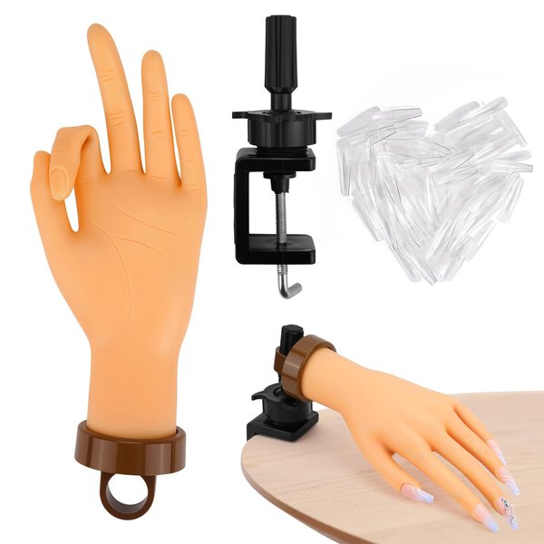 LIONVISON Practice Hand for Acrylic Nails, Flexible Mannequin Hand Model for Nails, Rubber Fake Training Manicure Hands with 240Pcs Ballerina Nail Tips