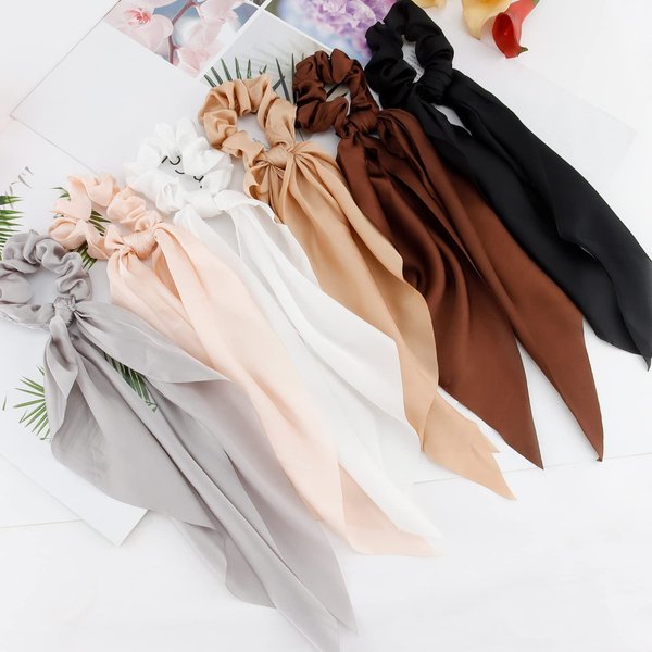 Hair Scarf Scrunchies, TOBATOBA Satin Hair Scrunchies for Women's Hair Ponytail Scarf Scrunchies with Ribbon Tails, Hair Bandanas for Women, Elastic Hair Ribbons for Women Hair Ties Bow Scrunchies