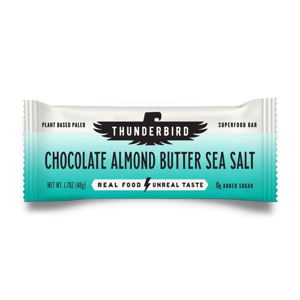 Thunderbird Bars Energy Snack, Gluten-Free with Protein, Healthy Real Food, Vegan Paleo Non-GMO, No Added Sugar, Chocolate Almond Butter Sea Salt Flavor (6 Count, 1.7 oz. Bars)