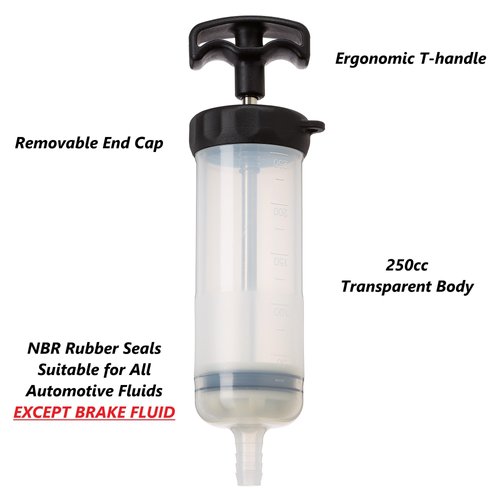 Slippery Pete - 250cc Automotive Fluid Extractor Pump, Transfer Engine Oil, ATF, Power Steering Fluid, Coolant to and from Fluid Containers and Reservoirs (NBR Seals NOT Suitable for Brake Fluid)