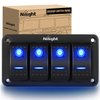 Nilight - 90109D 4 Gang Aluminum Rocker Switch Panel Toggle Dash 5 Pin ON/Off Pre-Wired Rocker Switch Blue Backlit Switch for Automotive Car Marine Boat RV,2 Years Warranty