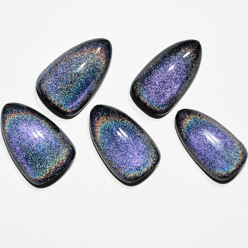 GLAMERMAID Press on Nails Short Almond, Handmade Rainbow Black Cat Eyes Gel Nails Polish Glue on Nails, Glossy Reusable UV Finish Fake Nails Acrylic False Nails Manicure Kit for Women Gift