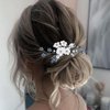 Earent Bride Wedding Flower Hair Comb Blue Crystal Hair Piece Bridal Hair Accessories Wedding Leaf Side Combs for Women and Girls