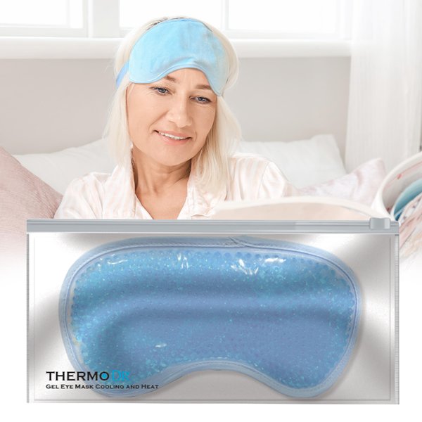 Gel Eye Mask - Cooling Eye Mask with One-Side Plush Fabric, Flexible Gel Beads & Elasticated Strap - Hot & Cold Eye Masks for Puffy Eyes, Tired Eyes & Discomfort - Warm & Cool Gel Eye Mask by ThermoDR