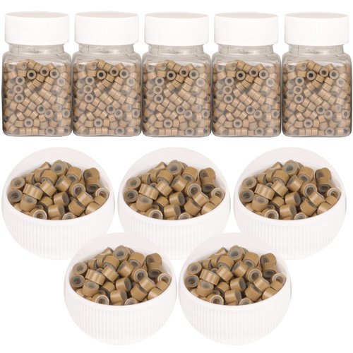 2500pcs Hair Extentions Micro Rings Links Beads, 5mm Silicone Lined Beads for Human Hair Extensions Tool-Dark Blonde
