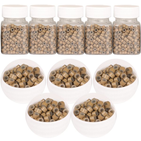 2500pcs Hair Extentions Micro Rings Links Beads, 5mm Silicone Lined Beads for Human Hair Extensions Tool-Dark Blonde