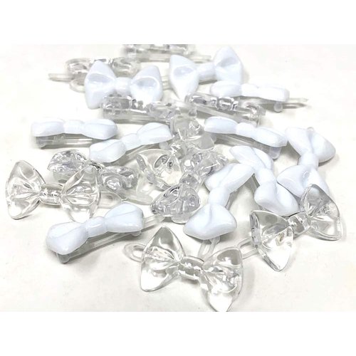 Tara Girls Self Hinge Plastic Mini Bow Hair Barrettes - White & Clear - 20 Pcs. by Tara