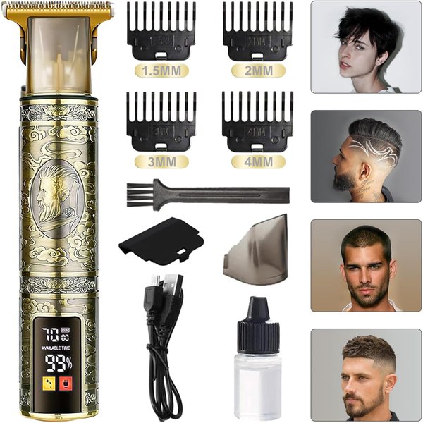 Electric Hair Clippers for Men Cordless, LED Display T-Blade Beard Trimmer for Men Professional with 4 Guides Combs Kit, USB Rechargeable Facial Hair Trimmer for Men Easy Haircuts at Home