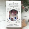 July 4th Long Tip Press On Nails Patriotic Fake Nails Almond Glue On Nails False Nails with Glue, Full Cover Square Artificial Fingernails Nail Art Decoration Acrylic Nails for Women Independence Day