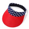boderier US Flag Straw Sun Visor Hats for Women Wide Brim UV Protection Summer Running Beach Travel Packable Straw Hat Visor Caps (Red-US Flag)