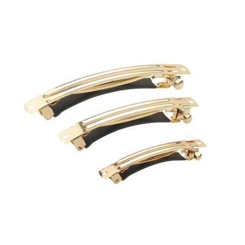 MAHAVIMOKSA Gold French Barrette Hair Clips with Black Leather Protect for DIY Craft Project(Mix 60/80/100mm-30pcs)