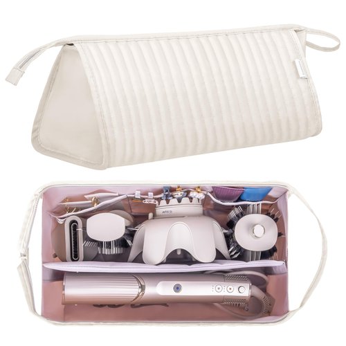 Lexeeco Dy son Air wrap Travel Case Hair Tools Travel Bag for Shark Flexstyle Carrying Case Portable Shark Hair Dryer Revlon Flat Curling Iron Organizer (Beige)