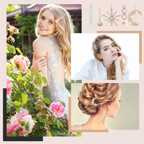 10 Pcs Decorative Hair Clips for Women and Girls Rhinestone Bobby Pins Butterfly Flower Hair Clip Handmade Metal Barrettes Glitter Crystal Hairpin Jewelry Accessory for Wedding (Star Style)