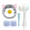 Face Washing Set,Facial Washing Brush, Headbands, Wrist Band, Facial Mask Brush，and Powder Puff（Blue 6pcs）
