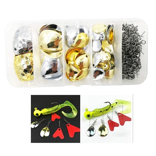 100Pcs 4Sizes Fishing Spoons Rigs Spinner Blades Colorado Blades Kit for Lures Bass Walleye Pike Spinner Rigs Making DIY Fishing Lures Accessories,Include 50pcs Spring Pin & 50pcs Fishing Splits