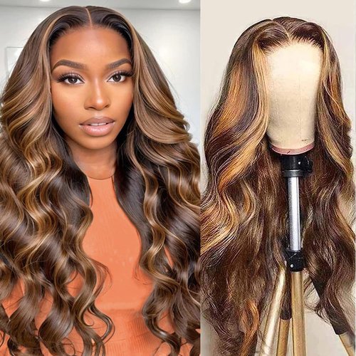 Beliself Wear and Go Glueless Wig Human Hair Pre Plucked Pre Cut 5x5 HD Lace Closure Wigs Human Hair Body Wave Lace Front Wigs 180% Density 4/27 Ombre Highlight Honey Blonde Wig Human Hair 24 Inch