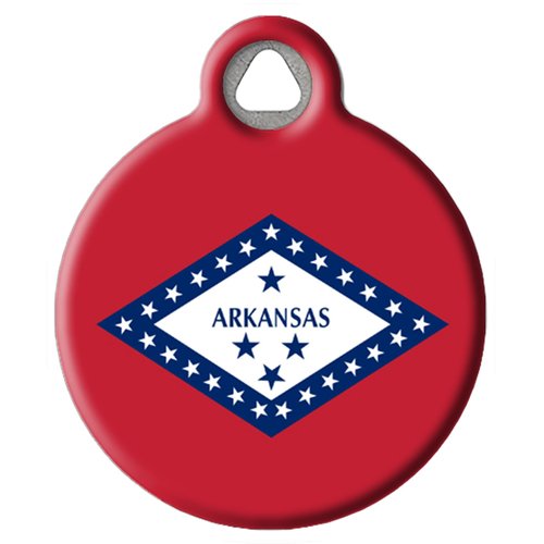 Dog Tag Art Arkansas State Flag Personalized Pet ID Tag for Dogs and Cats, Silent Polymer Coated Stainless Steel Arkansan Flag Nametag with Customized Identification Information - Small .875" Diameter