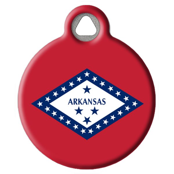 Dog Tag Art Arkansas State Flag Personalized Pet ID Tag for Dogs and Cats, Silent Polymer Coated Stainless Steel Arkansan Flag Nametag with Customized Identification Information - Small .875" Diameter