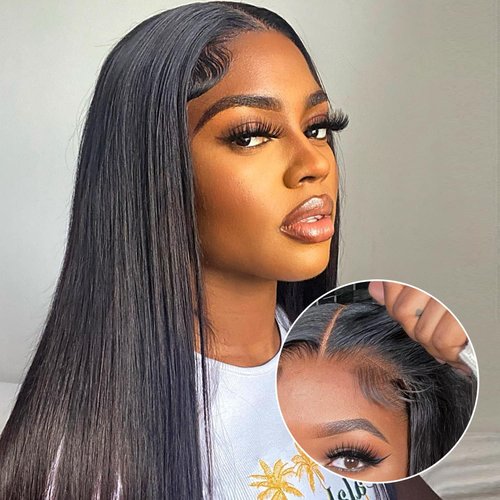 Queen Story Straight HD Lace Front Wigs Human Hair 6x5 Glueless Wigs Human Hair Pre Plucked Pre Cut 200% Density Wear and Go Glueless Wigs Human Hair 100% Remy Human Hair Wigs (20 Inch)