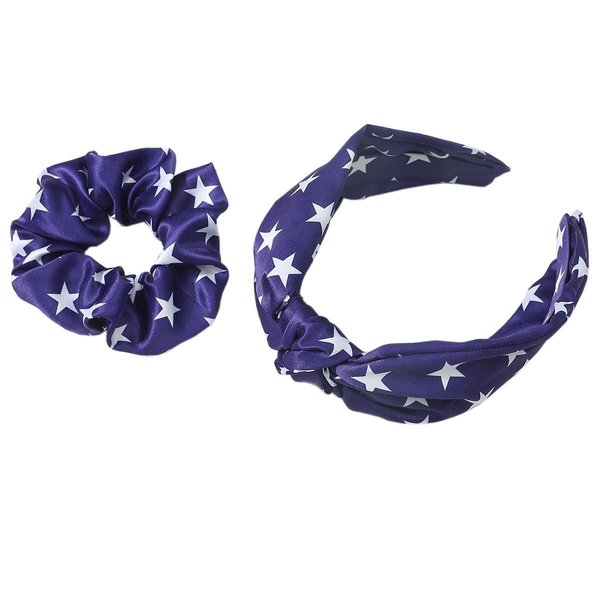 ZCYYYS Patriotic Headband American Flag Headband with Rabbit Ear Hair Band for 4th of July Headbands Hair Tie Hair Accessories for Women Girls Ponytail Holder TSFD35 (Navy Set)