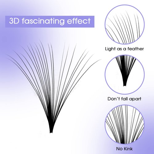 Volume Lash Extensions Easy Fan Volume Lashes .05 .07 C/D Curl Self Fanning 4D 5D 6D~10D 13mm Easy Fan Cluster Rapid Automatic Blooming Lash Extensions by WENDY LASHES(0.05-D, 13mm)