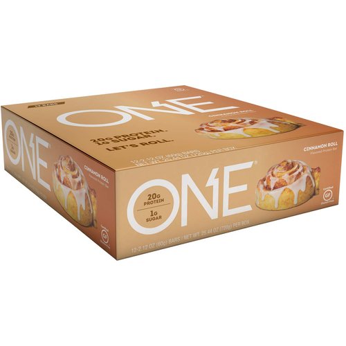 ONE Protein Bars, Cinnamon Roll, Gluten Free Protein Bars with 20g Protein and 1g Sugar, Pantry Staples, 2.12 oz (12 Count)