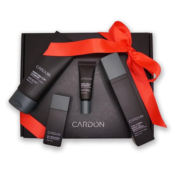 Limited Edition Men's Skincare Gift Set, Cardon Anti-Aging Korean Skincare Routine, Cactus-based, All Skin Types, Face Wash, Face Moisturizer with Sunscreen, SPF 30, Night Lotion, Eye Cream (4 CT)
