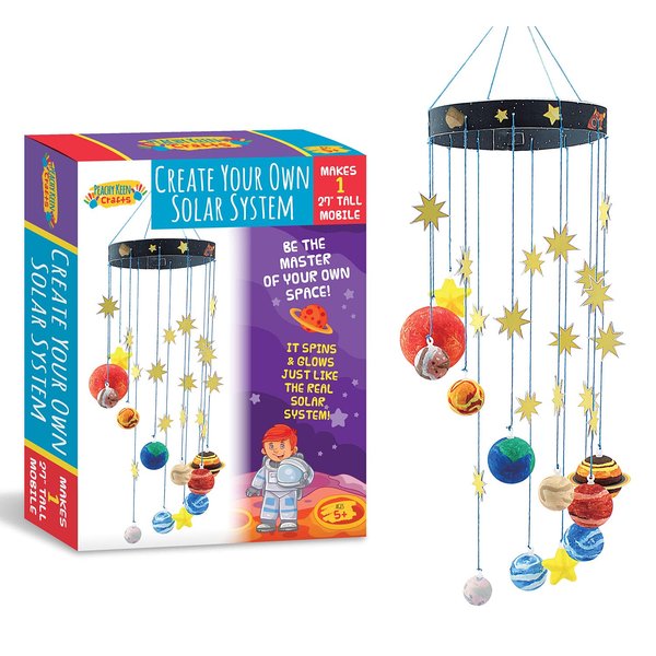 STEM Learning Fun with 3D Solar System Kit: Complete DIY Mobile Hanging Model, 27-Inch Long with 9 Foam Planets & Sun, 3D Solar System with Paintable Planets, Glow in the Dark Paint, Easy Instructions