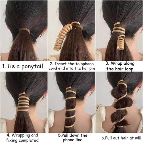 Spiral Hair Ties for Women No Damage Coil Hair Ties for Girls Telephone Wire Hair Tie Elastic Hair Bands Teleties Ponytail Holders Telephone Line Hairties Hair Accessories Phone Cord Hair Scrunchies