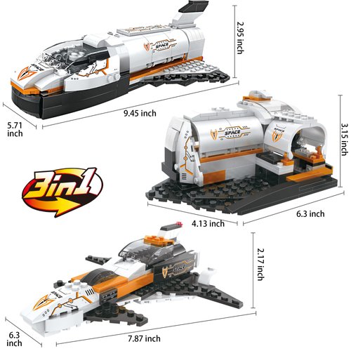 3 in 1 City Space Ship Building Sets Space Shuttle Toys Space Station Spaceship Astronaut Adventure Building Blocks Kit Aerospace Rocket Educational Toy Gift for 6 7 8 9 10 11 12 Year Old (168 Pcs)